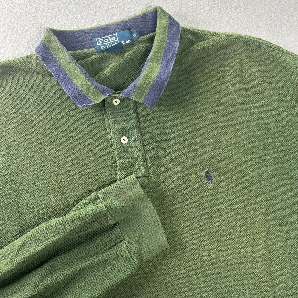 Vintage Polo Ralph Lauren Rugby Shirt Mens 2XL Striped Collar Long Sleeve Pony